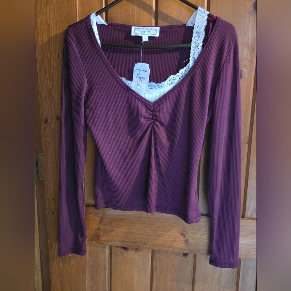 Women's Maroon Long Sleeve Top
